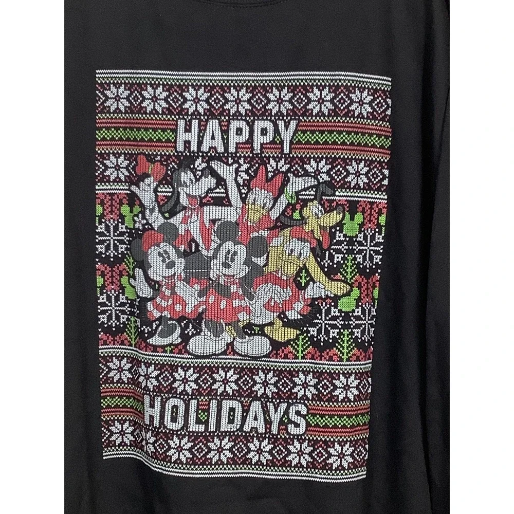 Disney Mickey Mouse‎ Friends Happy Holidays Black Sweatshirt Mens 3XL